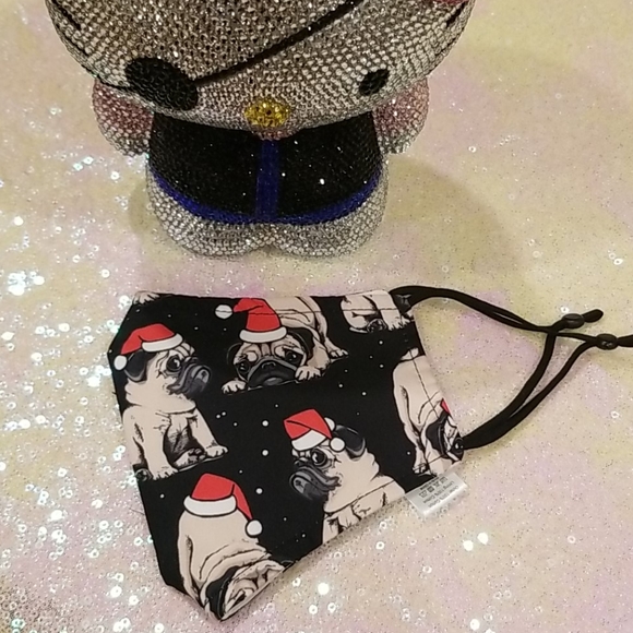 Pug Christmas Santa Hat Face Mask - Picture 6 of 8
